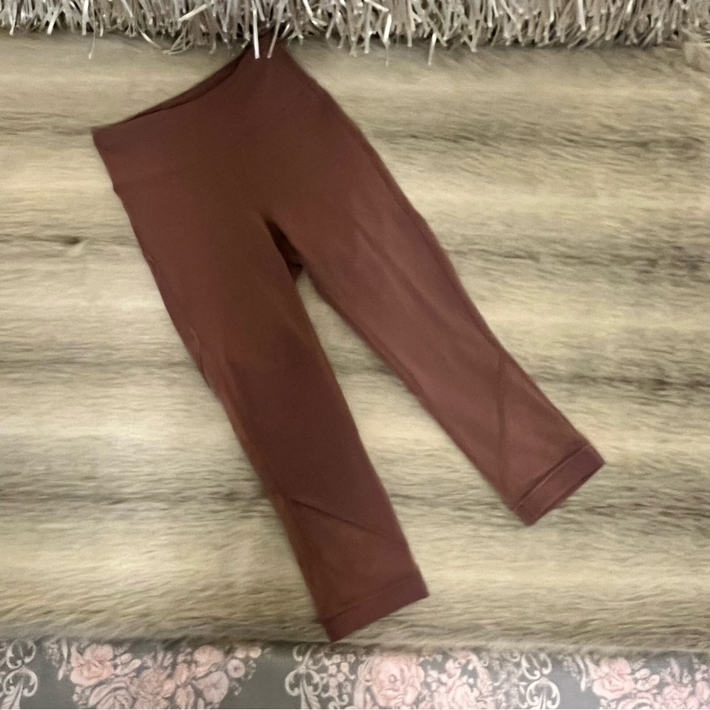 LULULEMON 2 Rose Blush Pink Cropped Sheer Panels High Waisted Leggings Workout